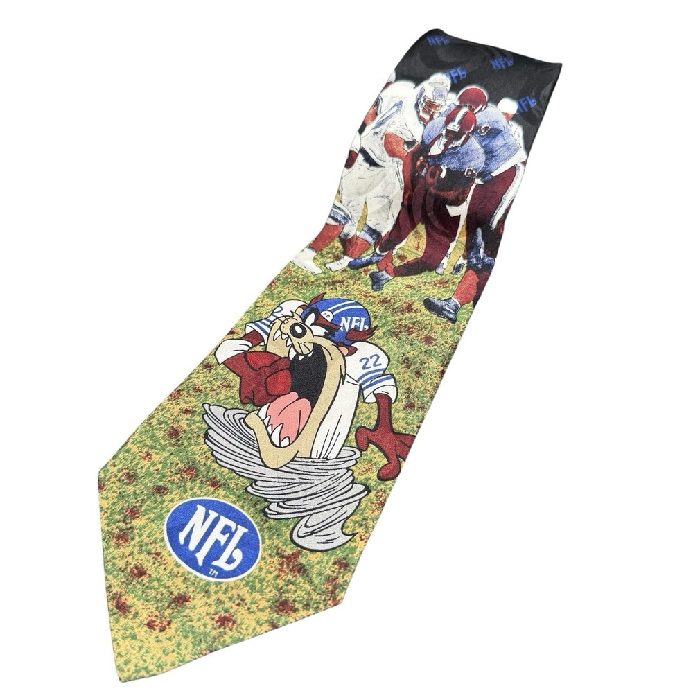 Vintage Looney Tunes NFL Football Taz Necktie‎ Graphic Print Cartoon Teacher '94